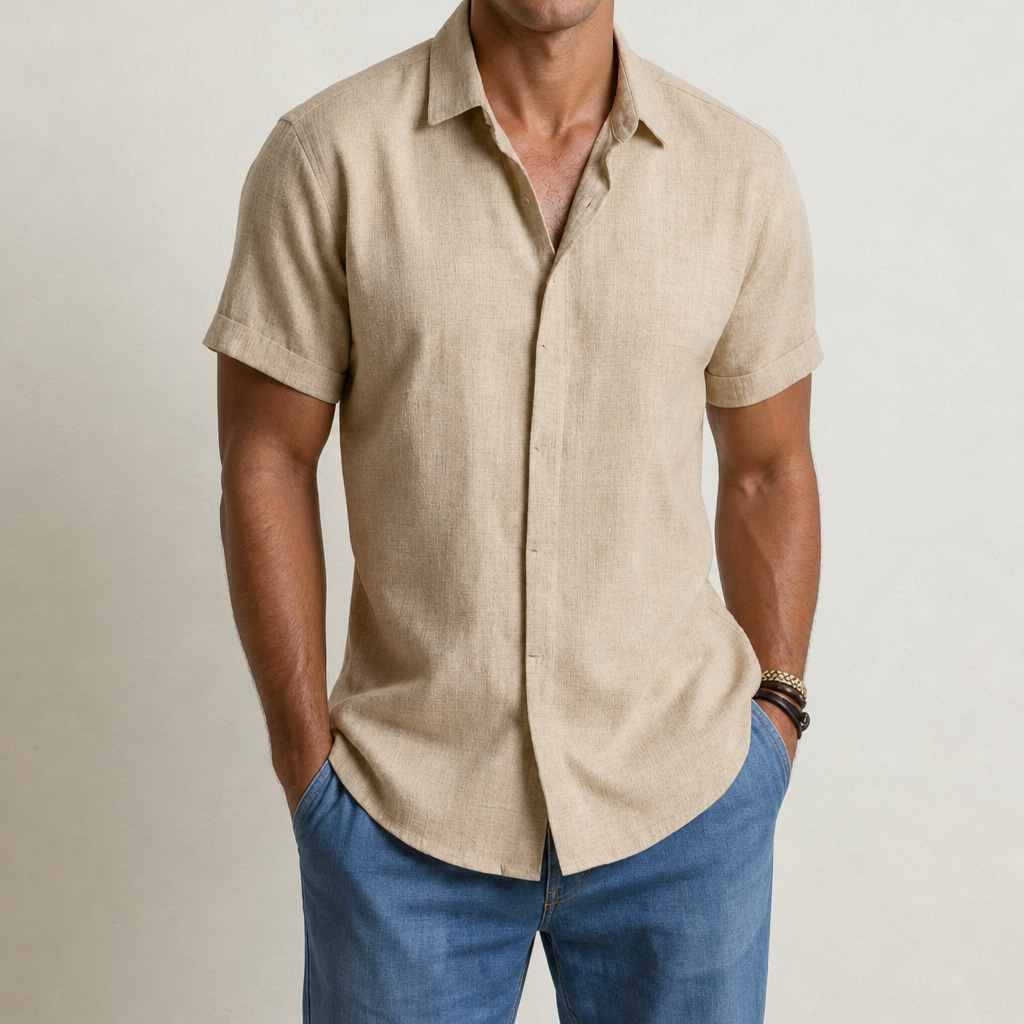 Mojacar Linen Short Sleeve Shirt in Beige