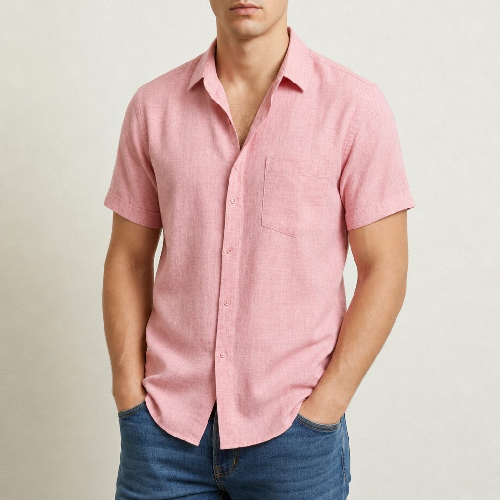 Mojacar Linen Short Sleeve Shirt in Light Pink