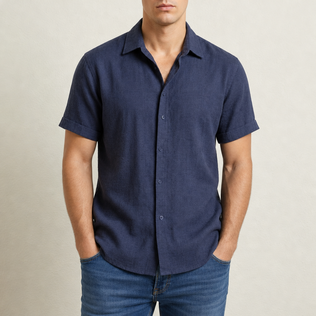 Mojacar Linen Short Sleeve Shirt in Navy Blue