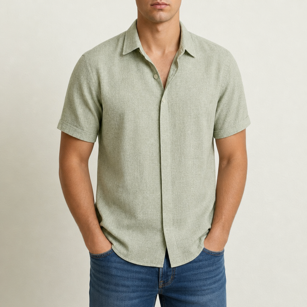 Mojacar Linen Short Sleeve Shirt in Light Green