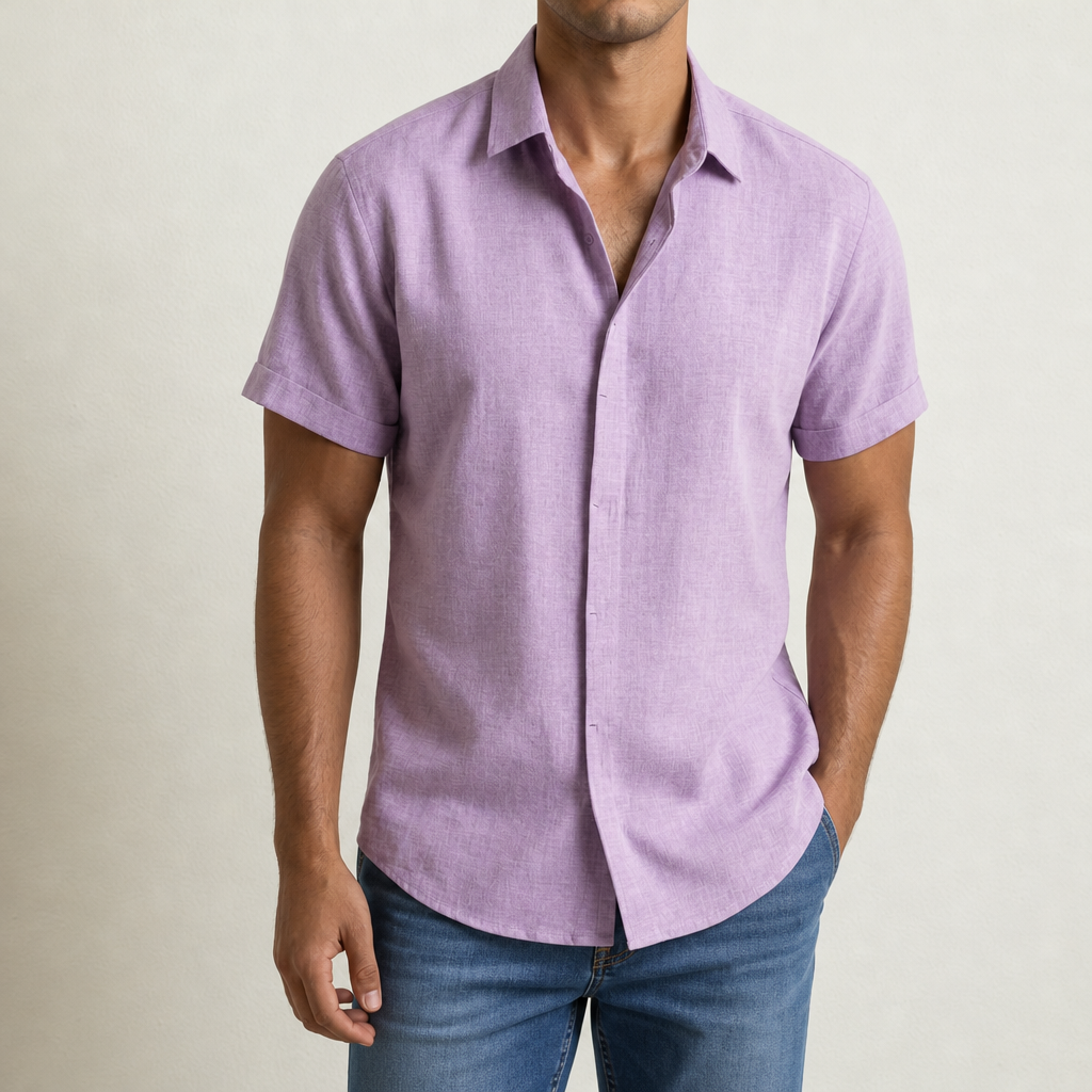 Mojacar Linen Short Sleeve Shirt in Purple