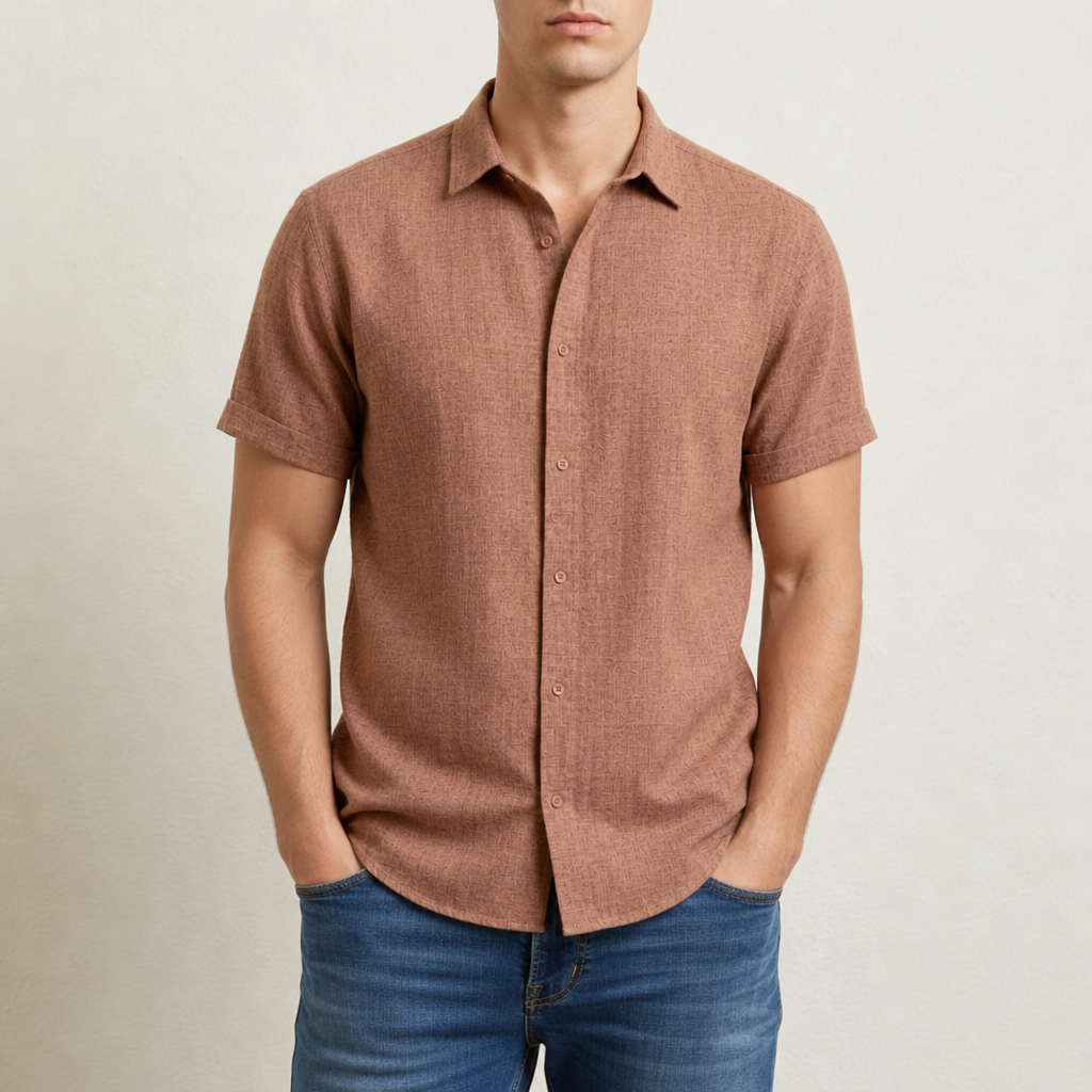 Mojacar Linen Short Sleeve Shirt in Brown