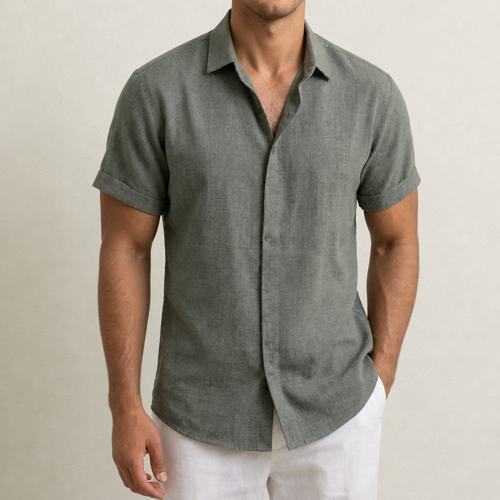 Mojacar Linen Short Sleeve Shirt in Green