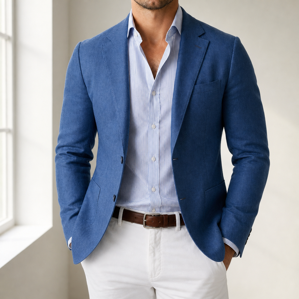 Monemvasia Linen Tailored Blazer in Blue