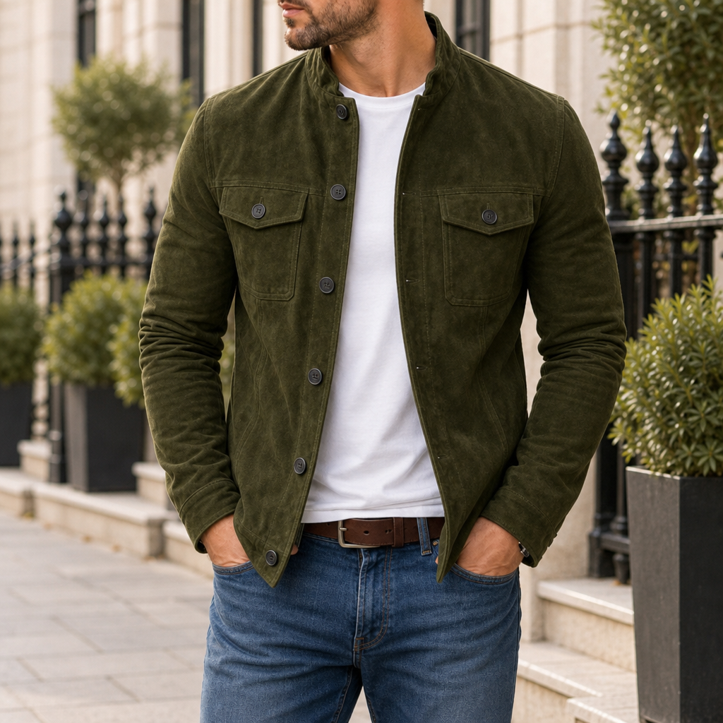 Monsanto Suede Stand Collar Jacket in Green