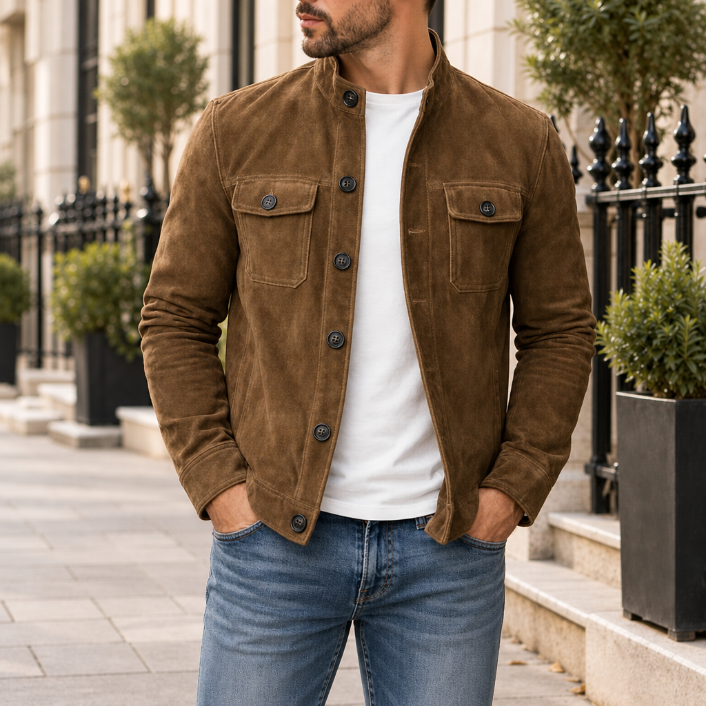 Monsanto Suede Stand Collar Jacket in Brown