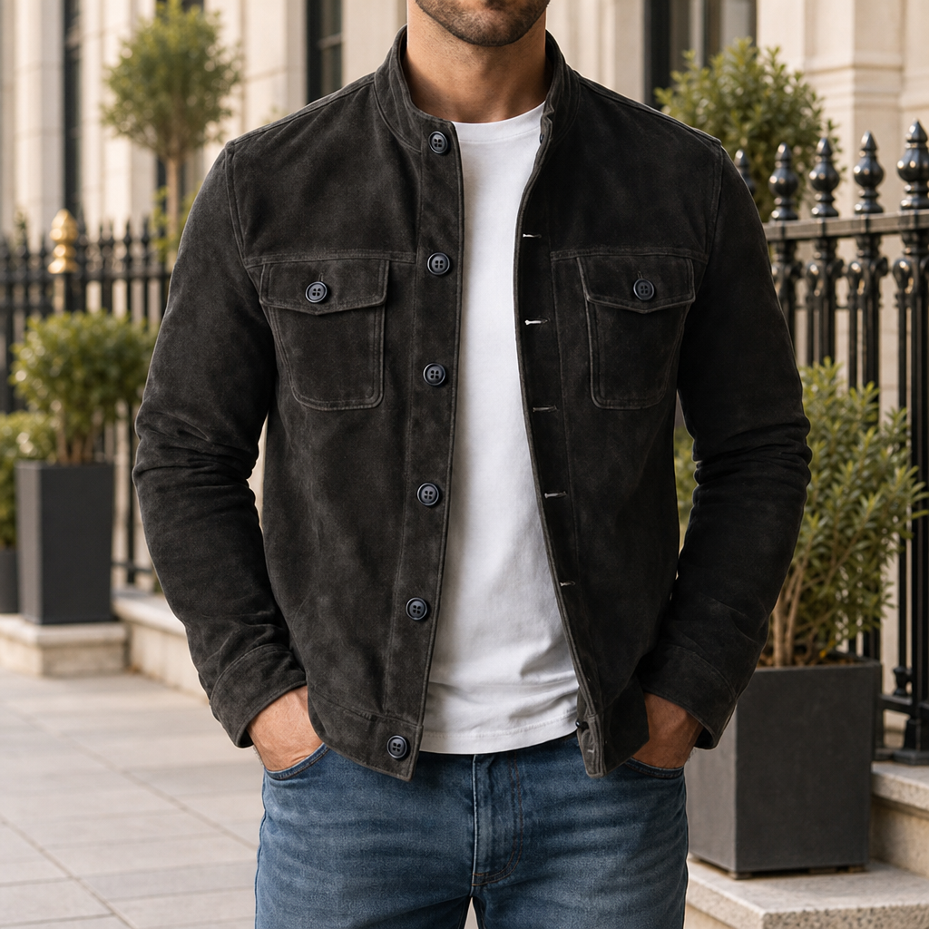 Monsanto Suede Stand Collar Jacket in Black