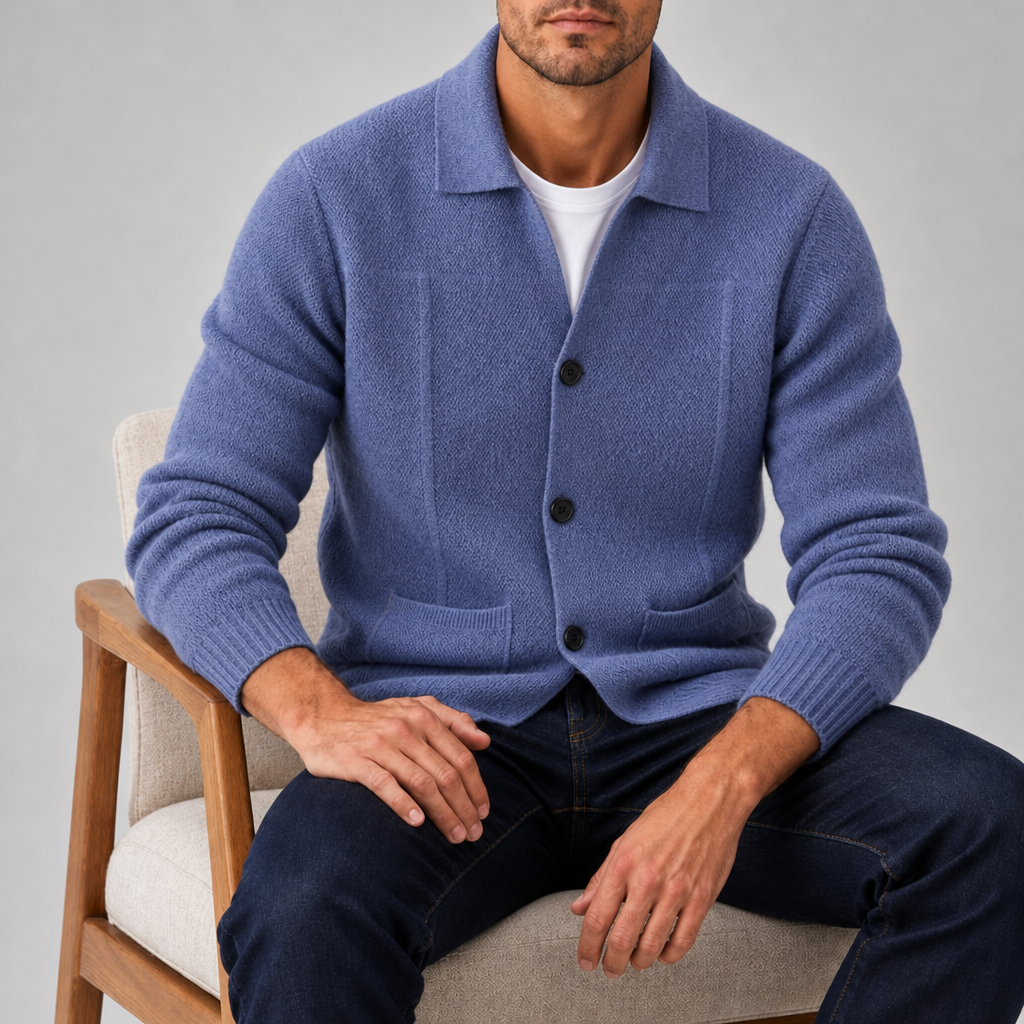 Murcia Cashmere Knit Cardigan in Sea Blue