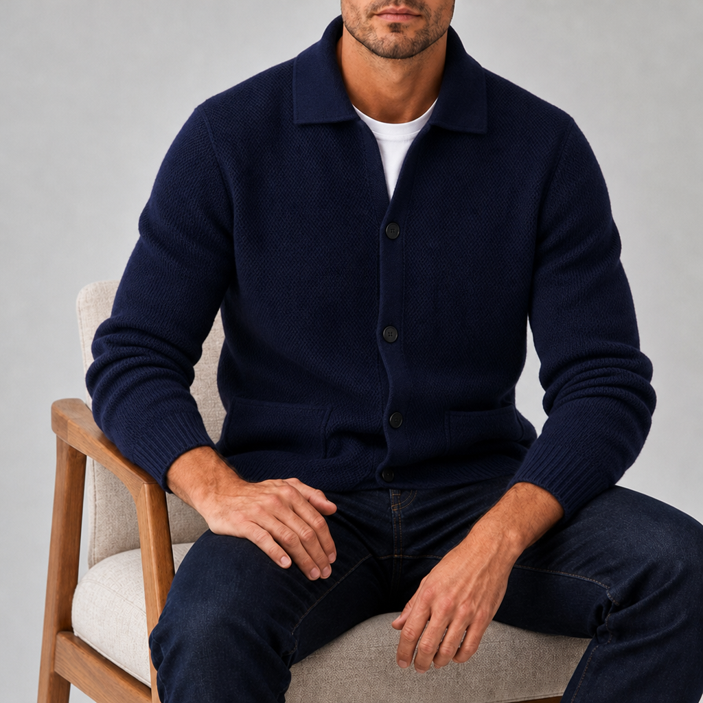 Murcia Cashmere Knit Cardigan in Navy Blue
