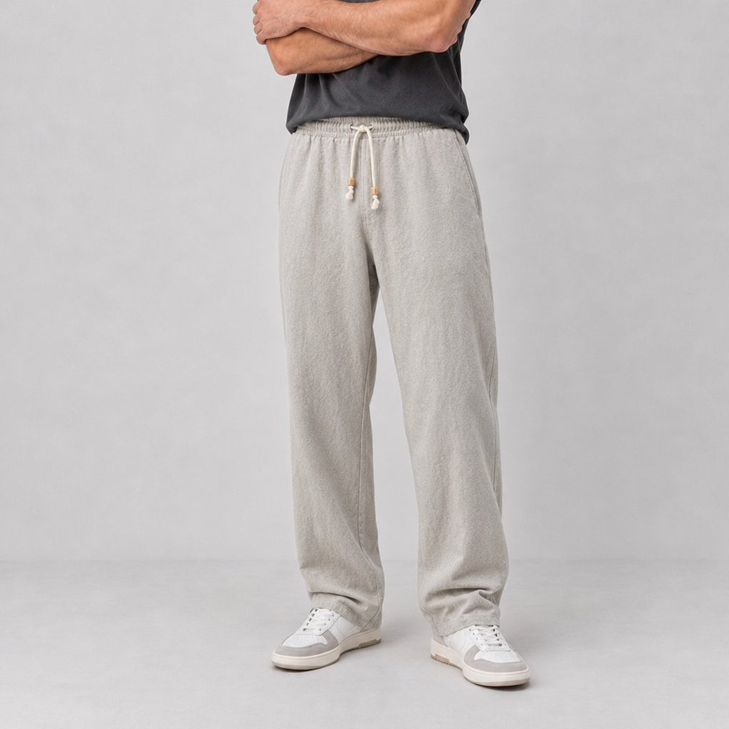 Naxos Cotton-Linen Drawstring Trousers in Beige