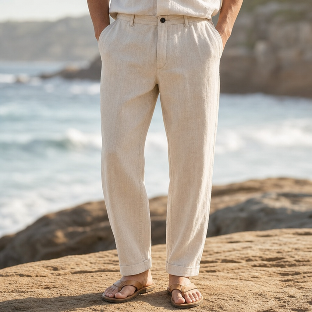 Nisyros Relaxed Linen Chino Pants in Beige