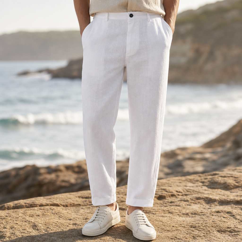 Nisyros Relaxed Linen Chino Pants in White