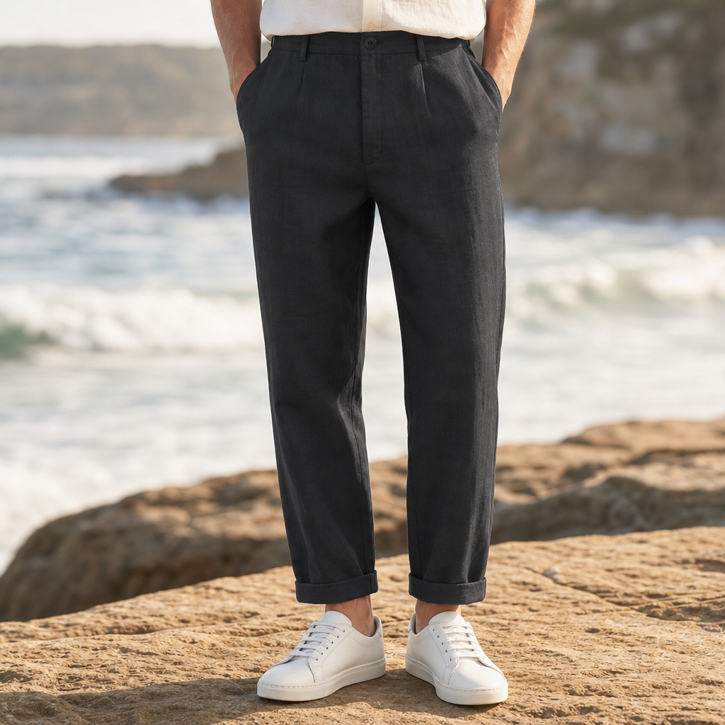 Nisyros Relaxed Linen Chino Pants in Black