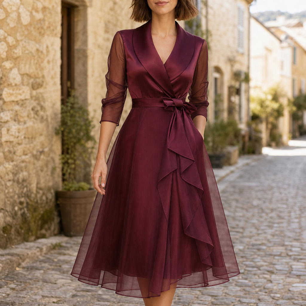 Obidos Sheer Sleeve Wrap Dress in Burgundy