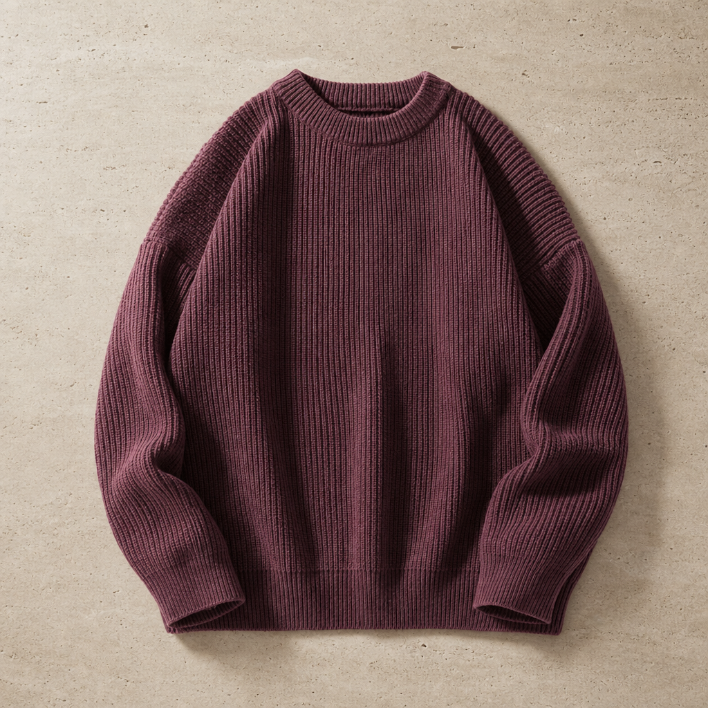 Omodos Ribbed Knit Sweater in Burgundy