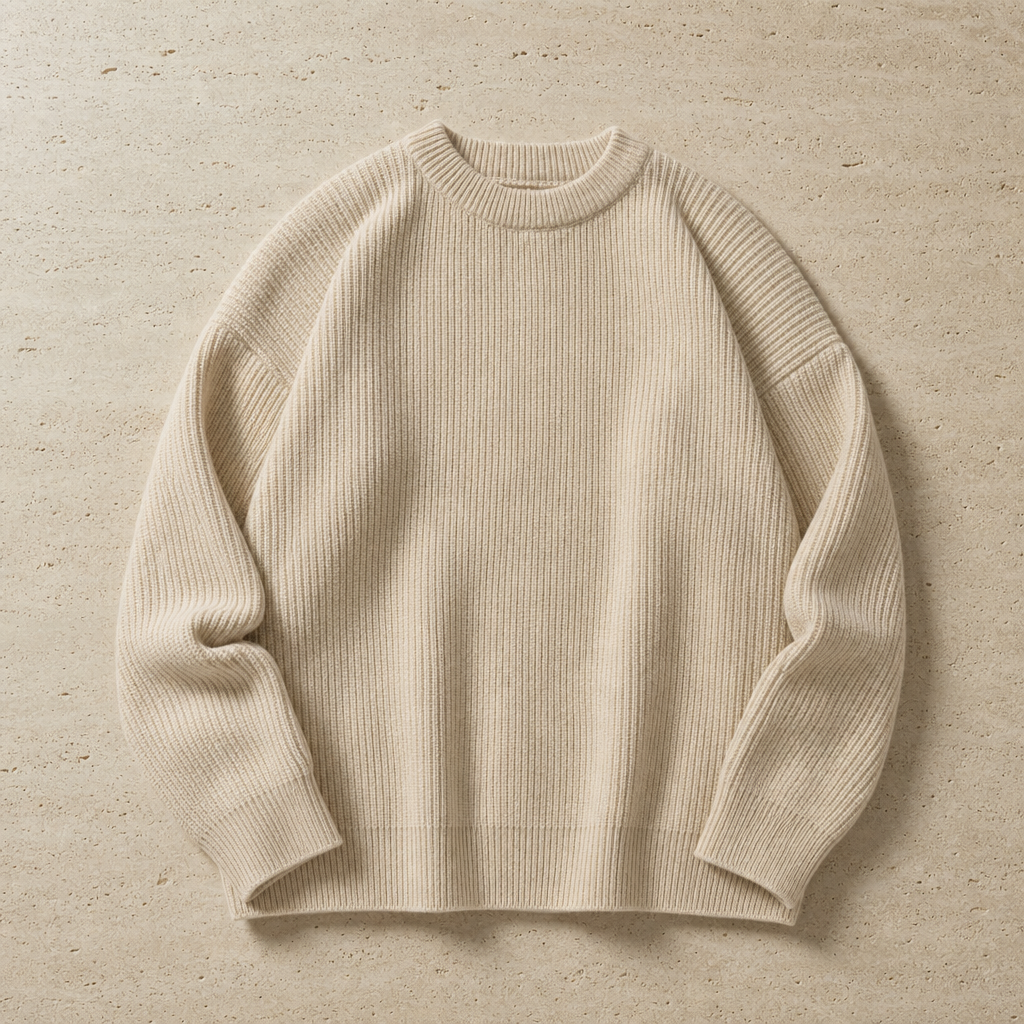 Omodos Ribbed Knit Sweater in Beige