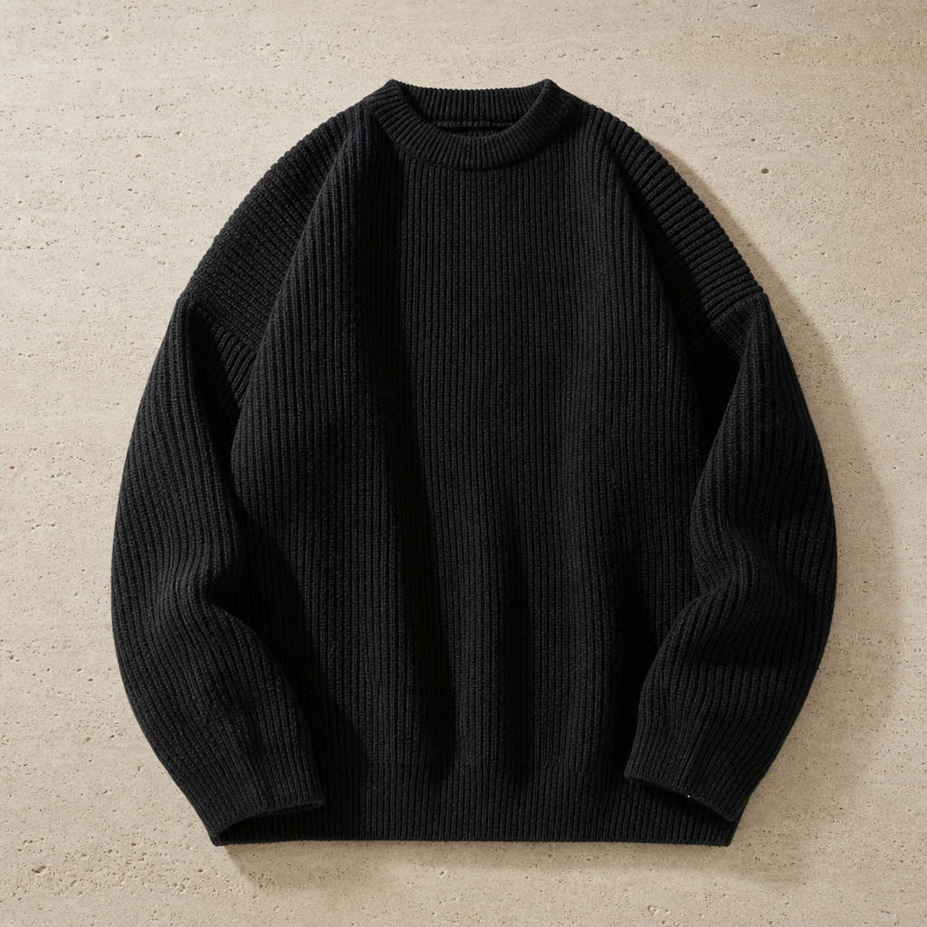 Omodos Ribbed Knit Sweater in Black