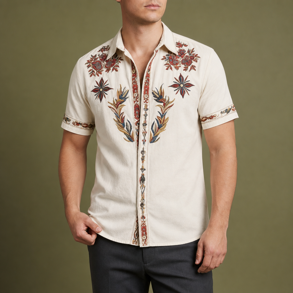 Omodos Western Embroidered Shirt in White