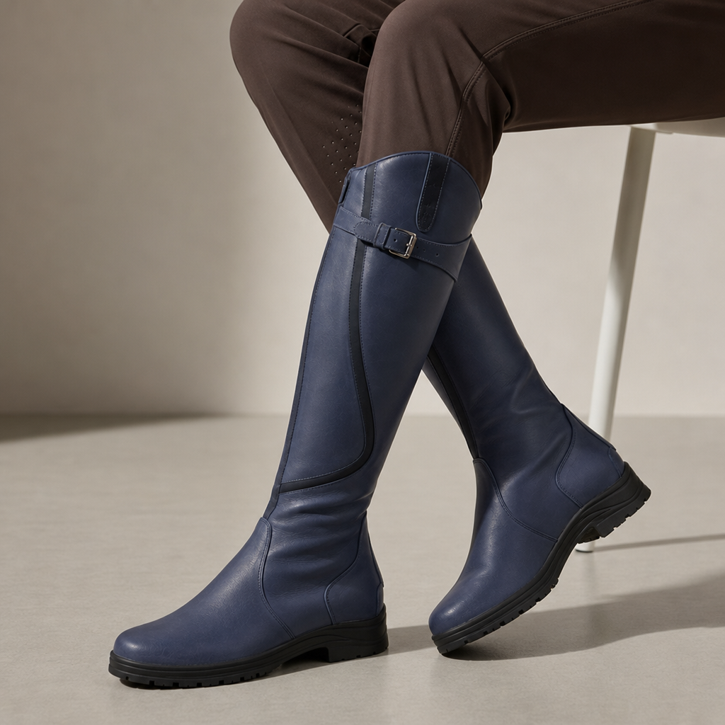 Opatija Orthopedic Leather Knee-High Riding Boots in Blue