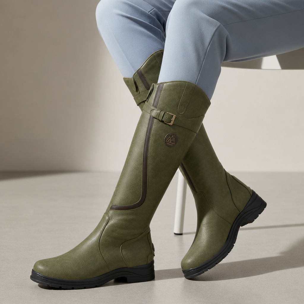 Opatija Orthopedic Leather Knee-High Riding Boots in Green
