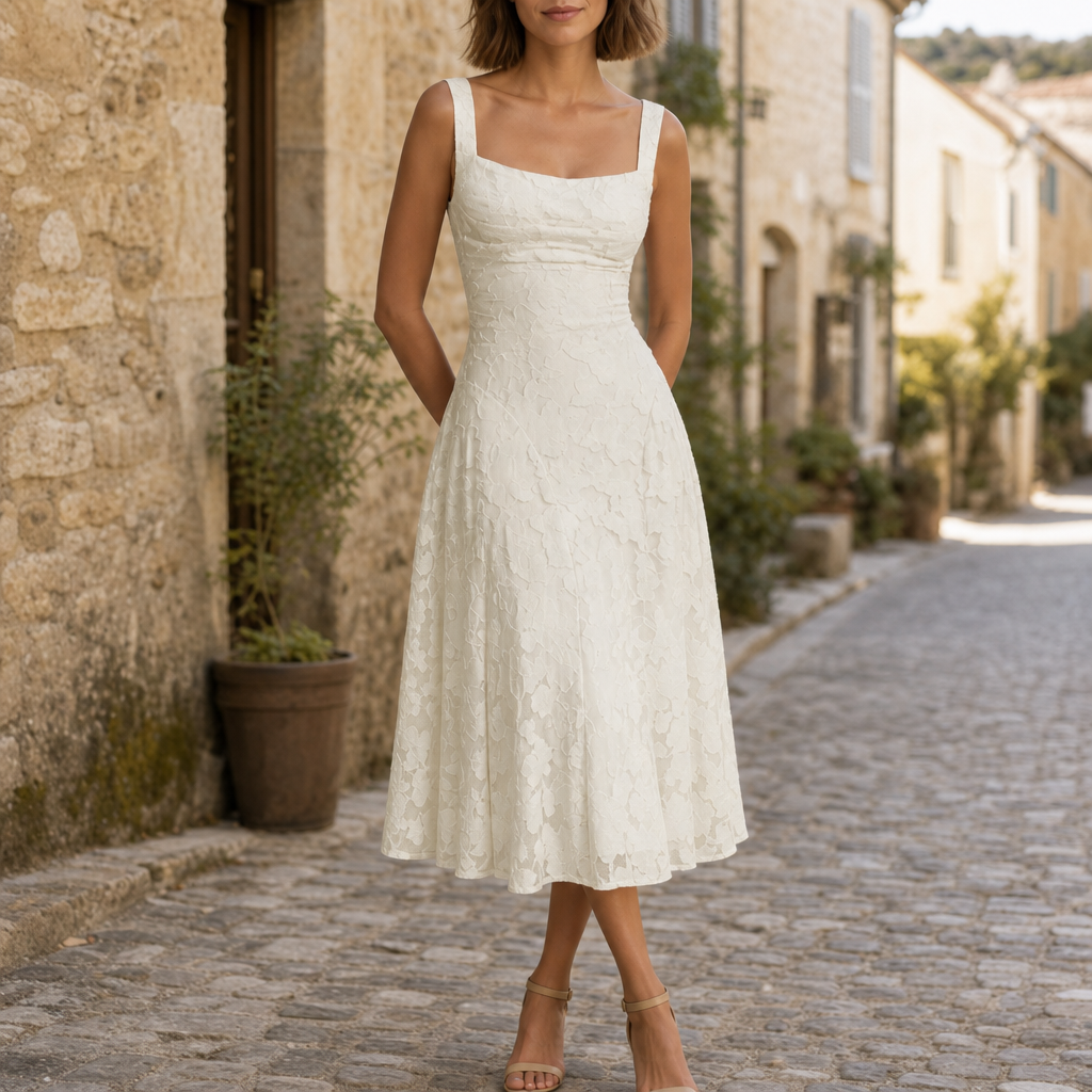 Padova Floral Lace Midi Dress in White