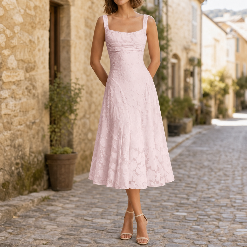 Padova Floral Lace Midi Dress in Pink