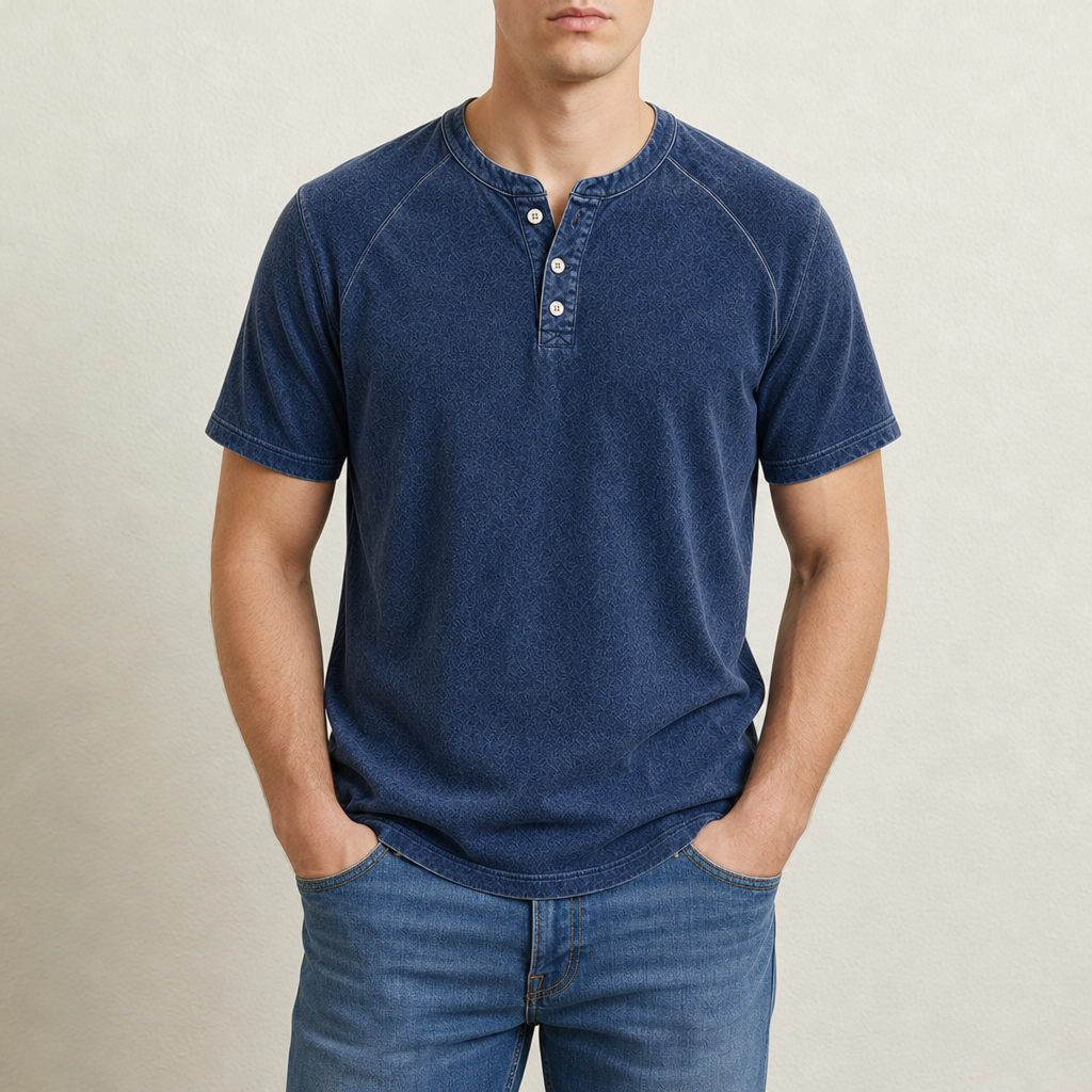 Palamos Washed Henley T-Shirt in Navy