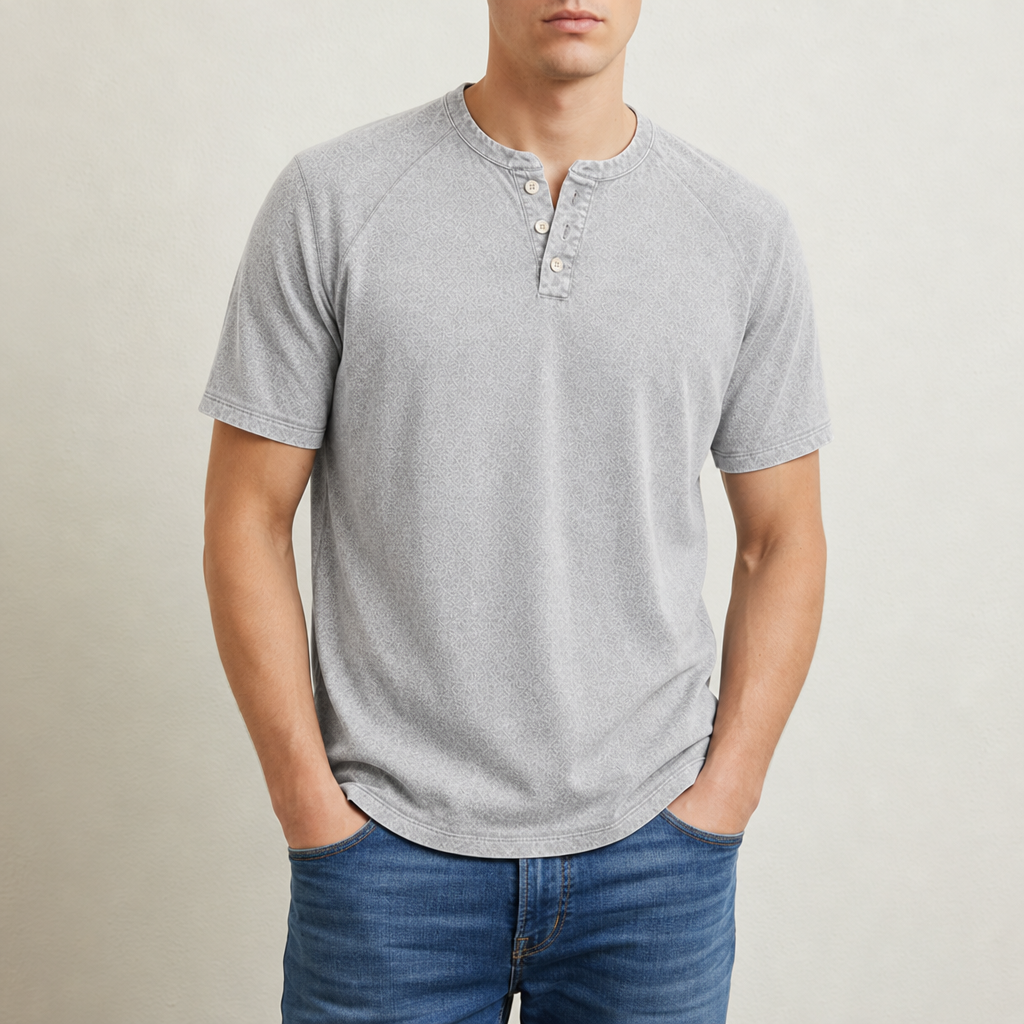 Palamos Washed Henley T-Shirt in Light Gray