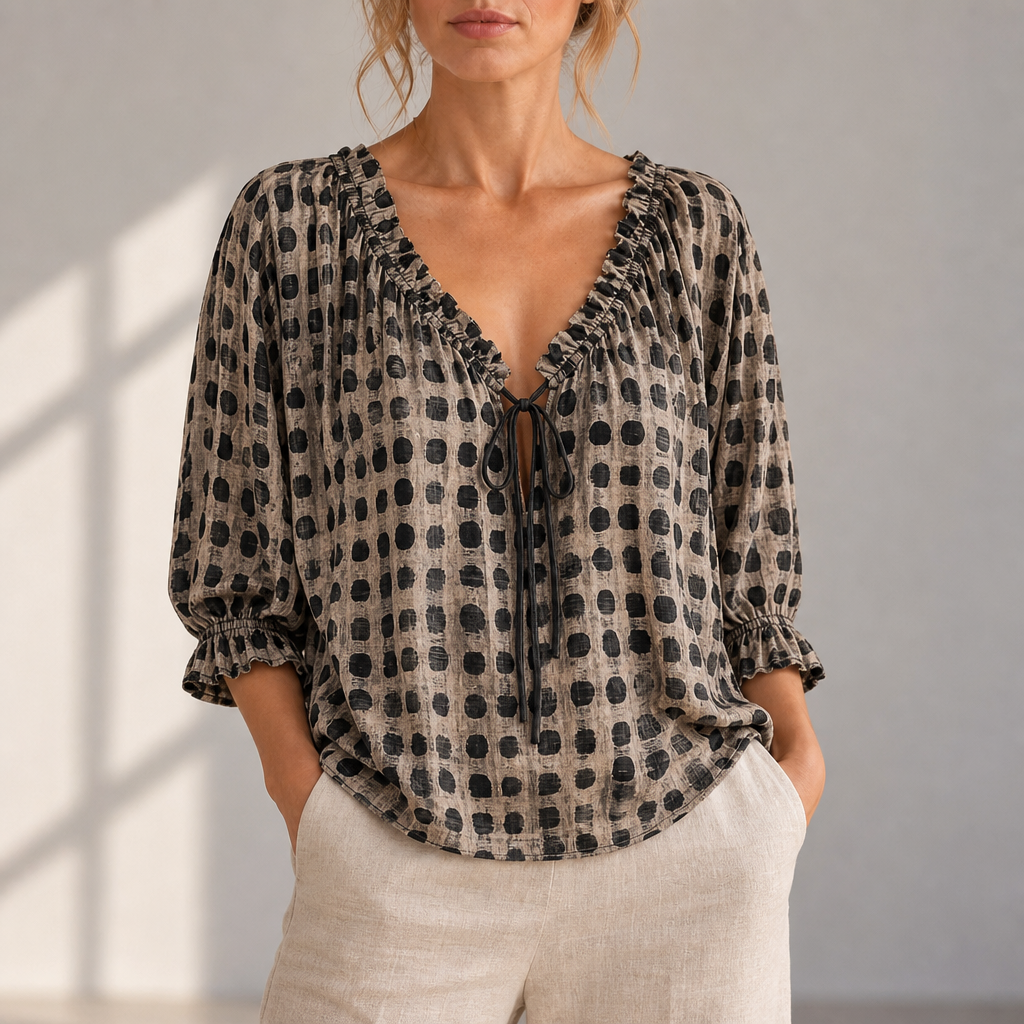 Paphos Ruffle Lace-Up Blouse in Black