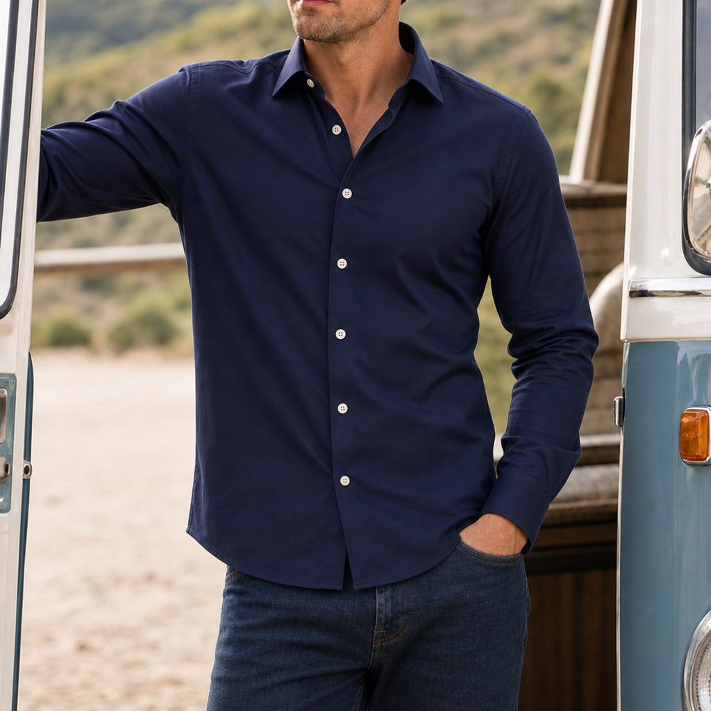Paros Slim Fit Dress Shirt in Navy