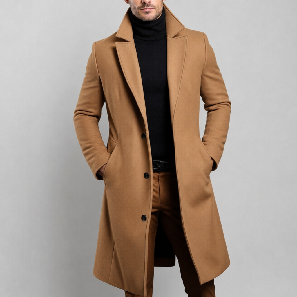 Perpignan Classic Lapel Overcoat in Brown