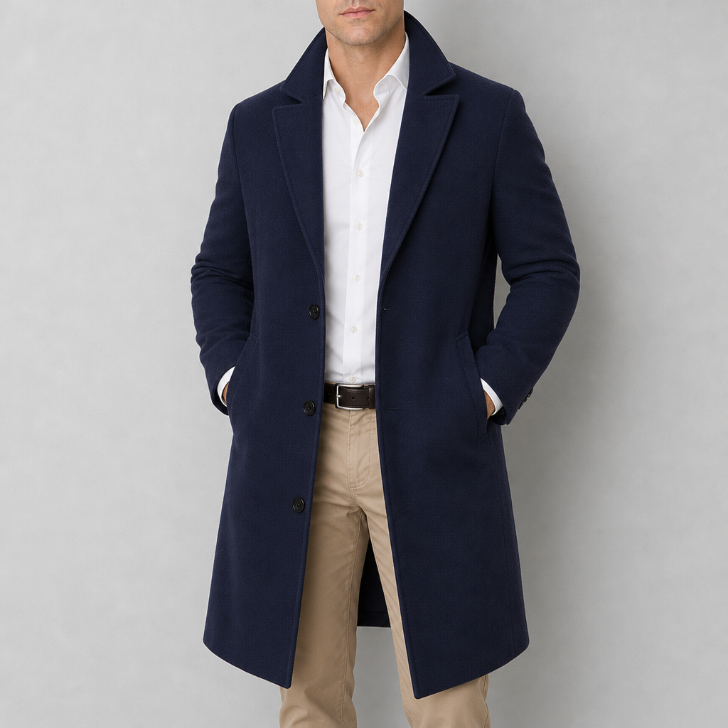 Perpignan Classic Lapel Overcoat in Blue