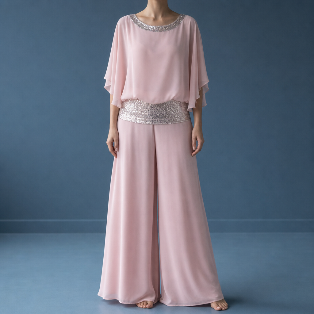Perugia Sequin Evening Pants Set in Pink (Almost sold out)