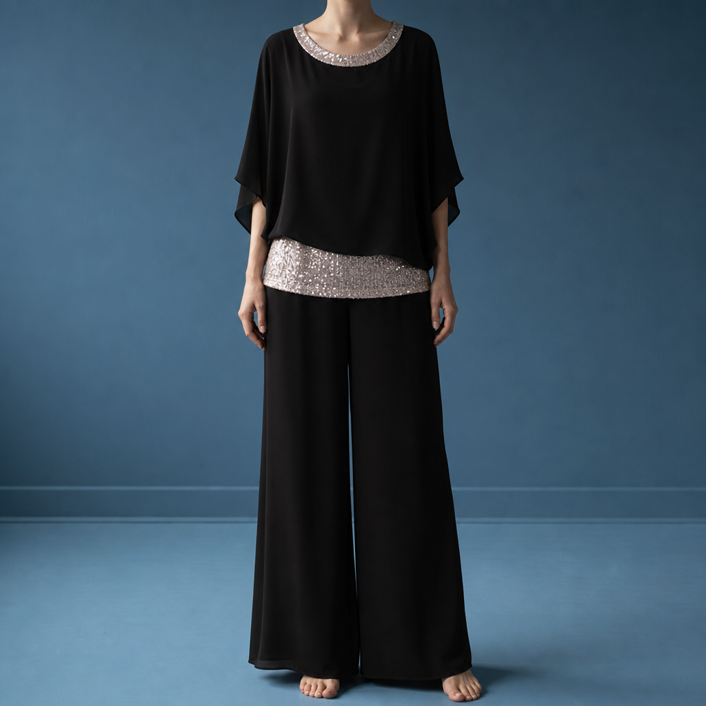 Perugia Sequin Evening Pants Set in Black (Almost sold out)