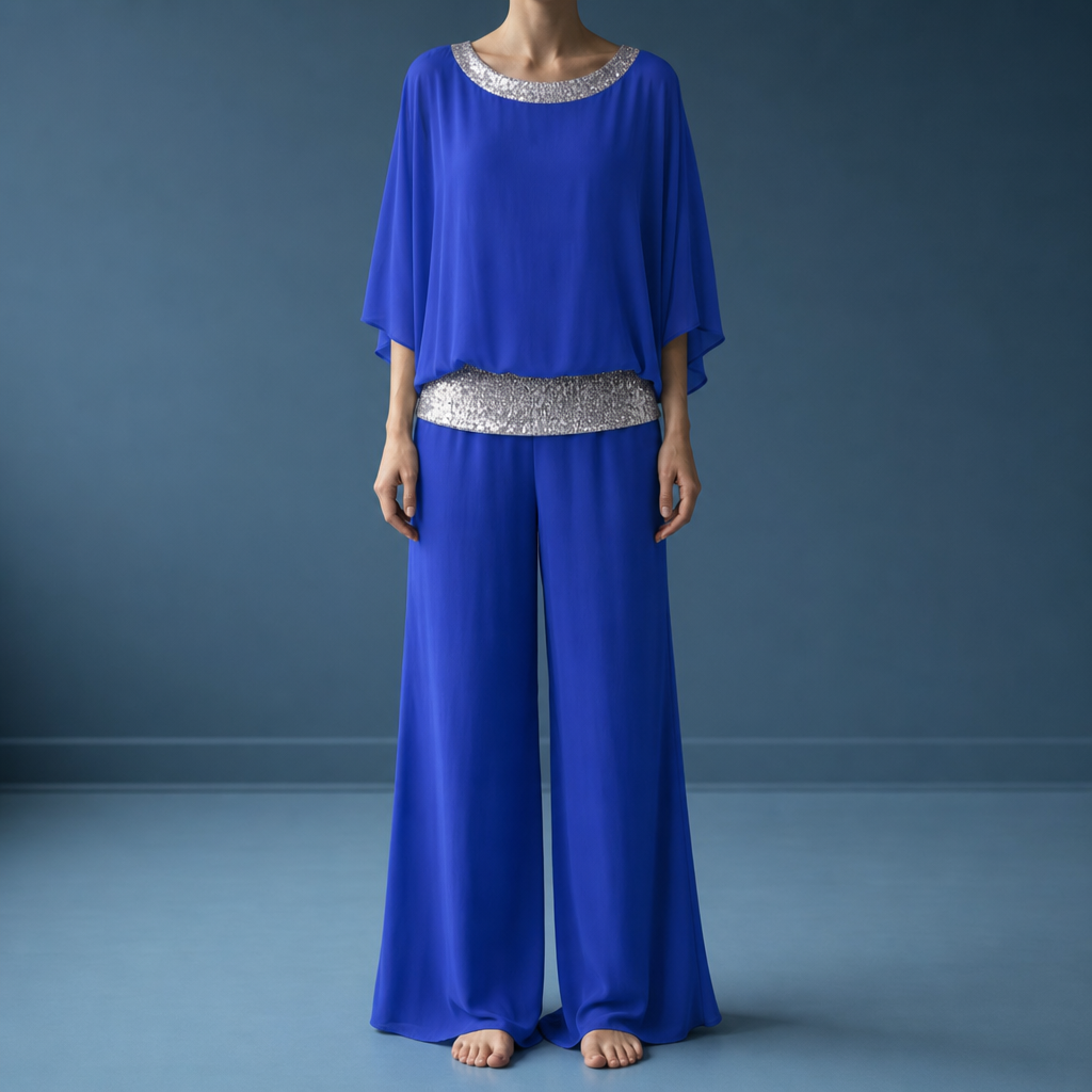 Perugia Sequin Evening Pants Set in Blue (Almost sold out)
