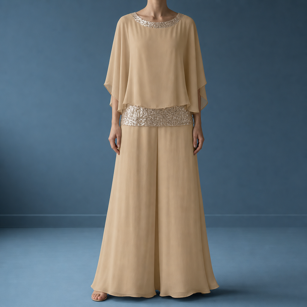 Perugia Sequin Evening Pants Set in Khaki