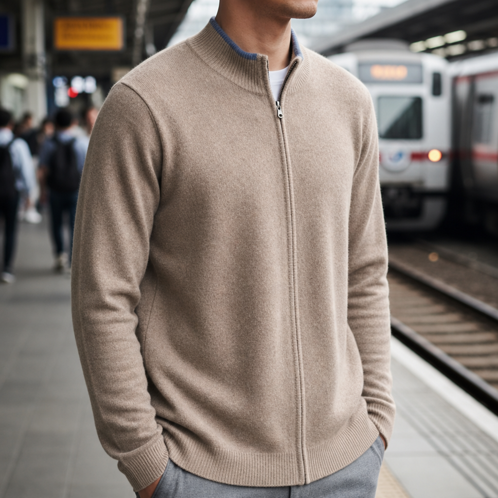 Pollensa Cashmere Zip Cardigan in Khaki