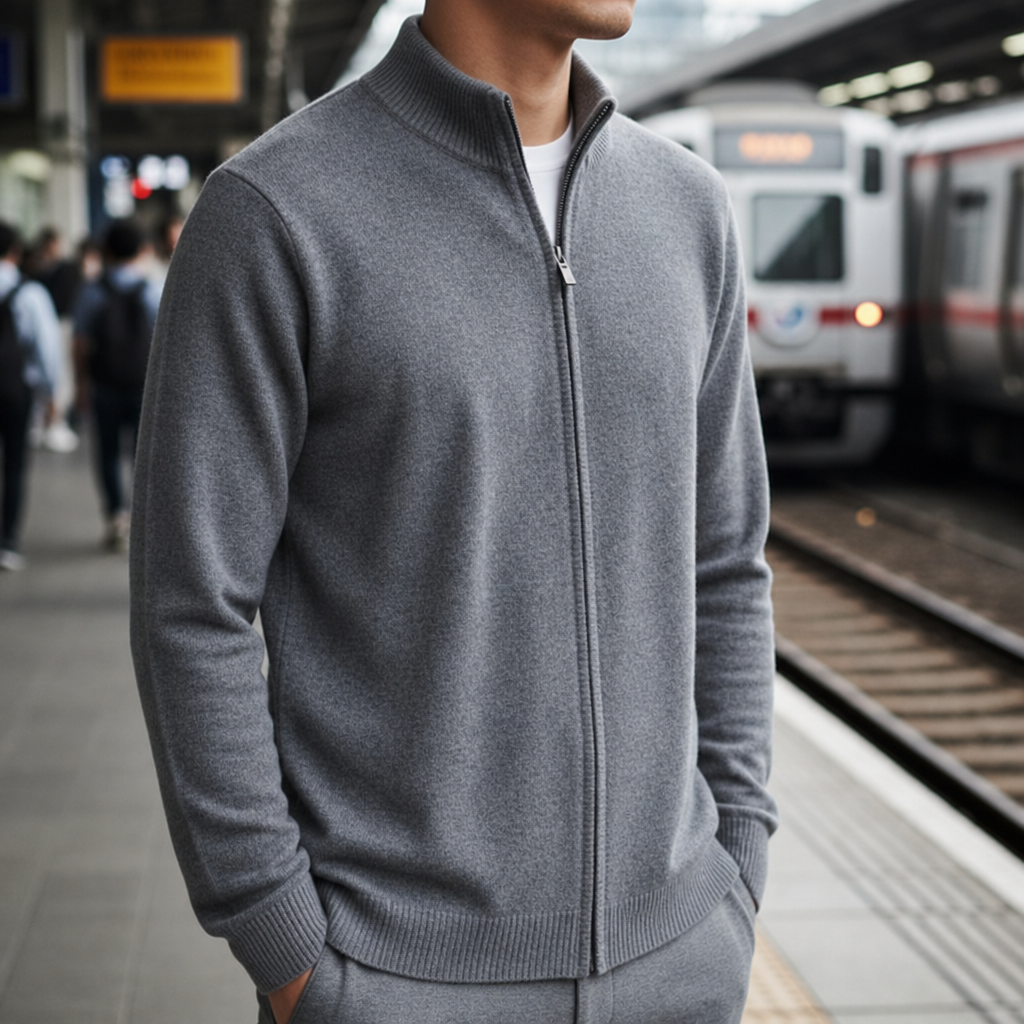 Pollensa Cashmere Zip Cardigan in Gray