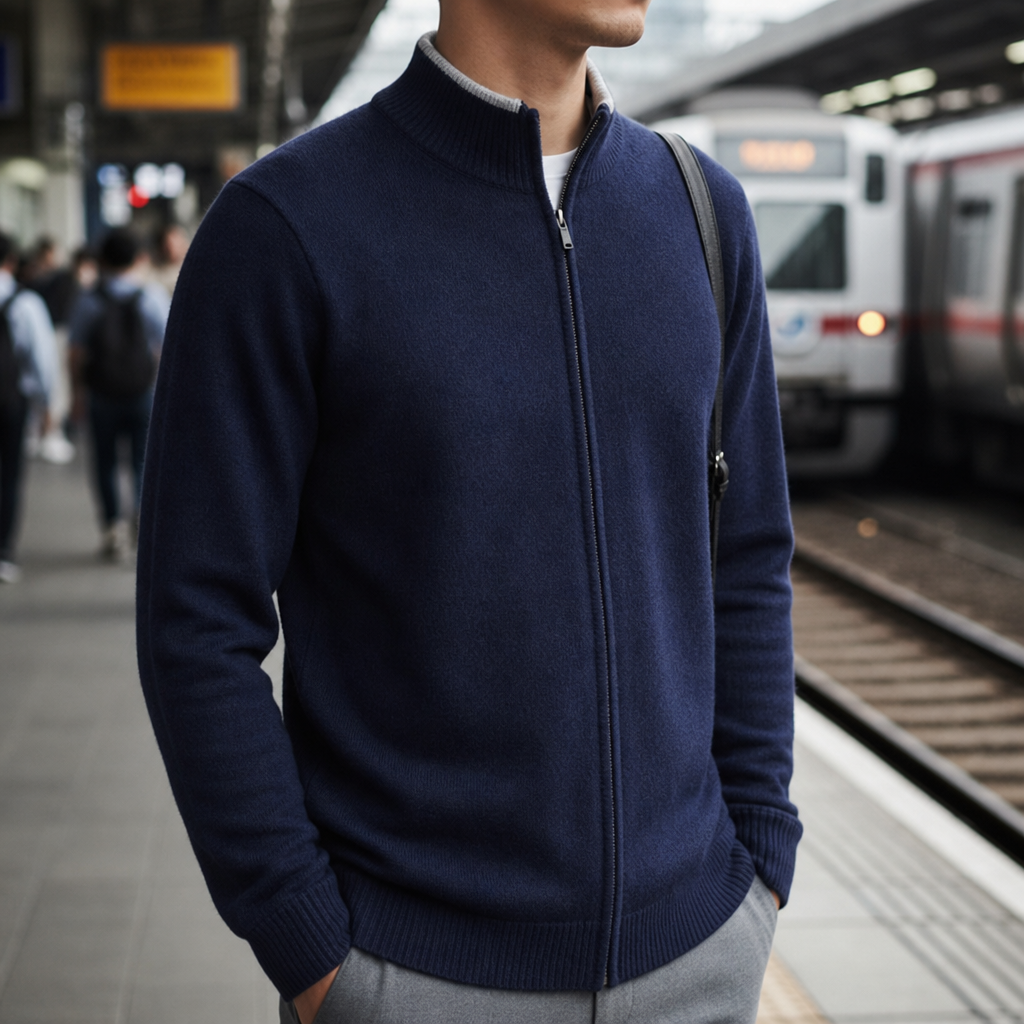 Pollensa Cashmere Zip Cardigan in Navy Blue
