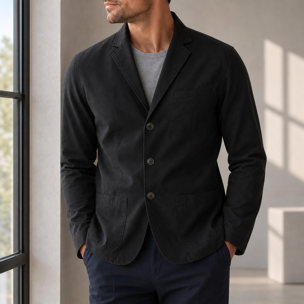 Portofino Cotton Three-Button Blazer in Black