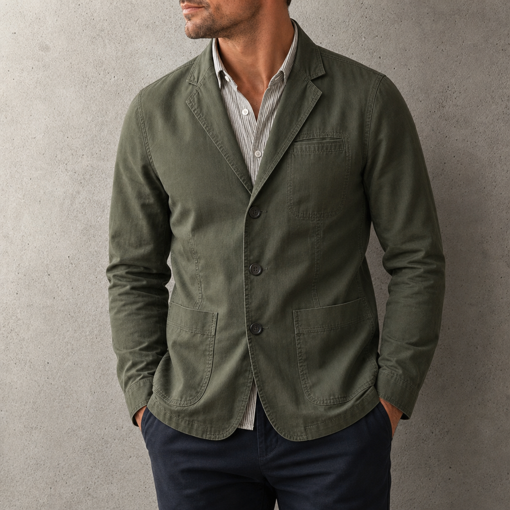 Portofino Cotton Three-Button Blazer in Green