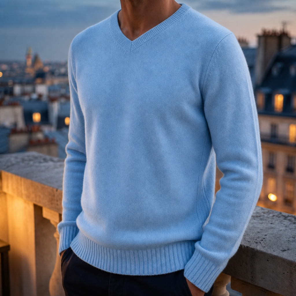 Portovenere Cashmere V-Neck Sweater in Sky Blue