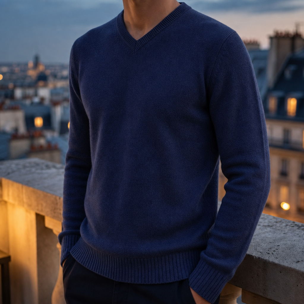 Portovenere Cashmere V-Neck Sweater in Navy