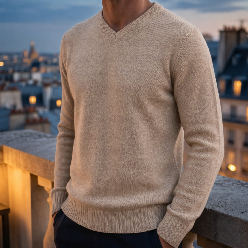 Portovenere Cashmere V-Neck Sweater in Beige