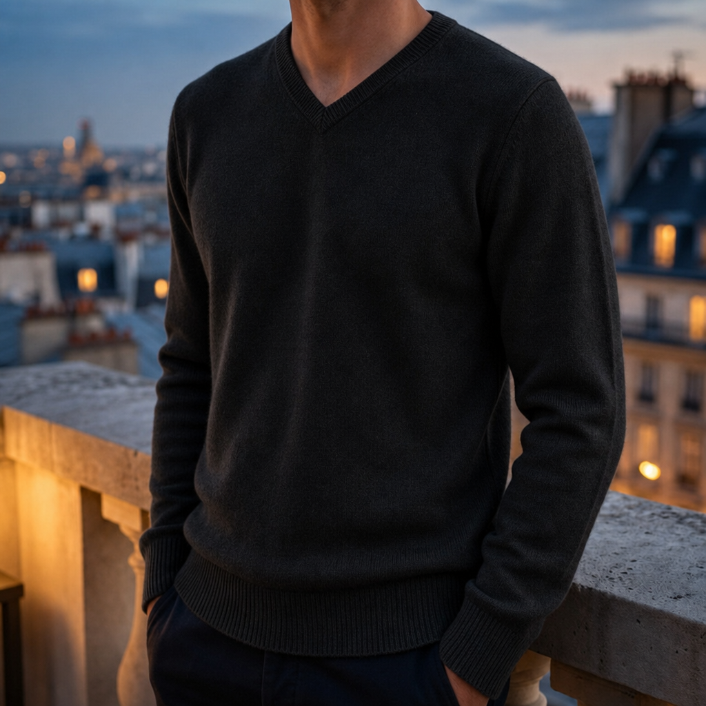 Portovenere Cashmere V-Neck Sweater in Black