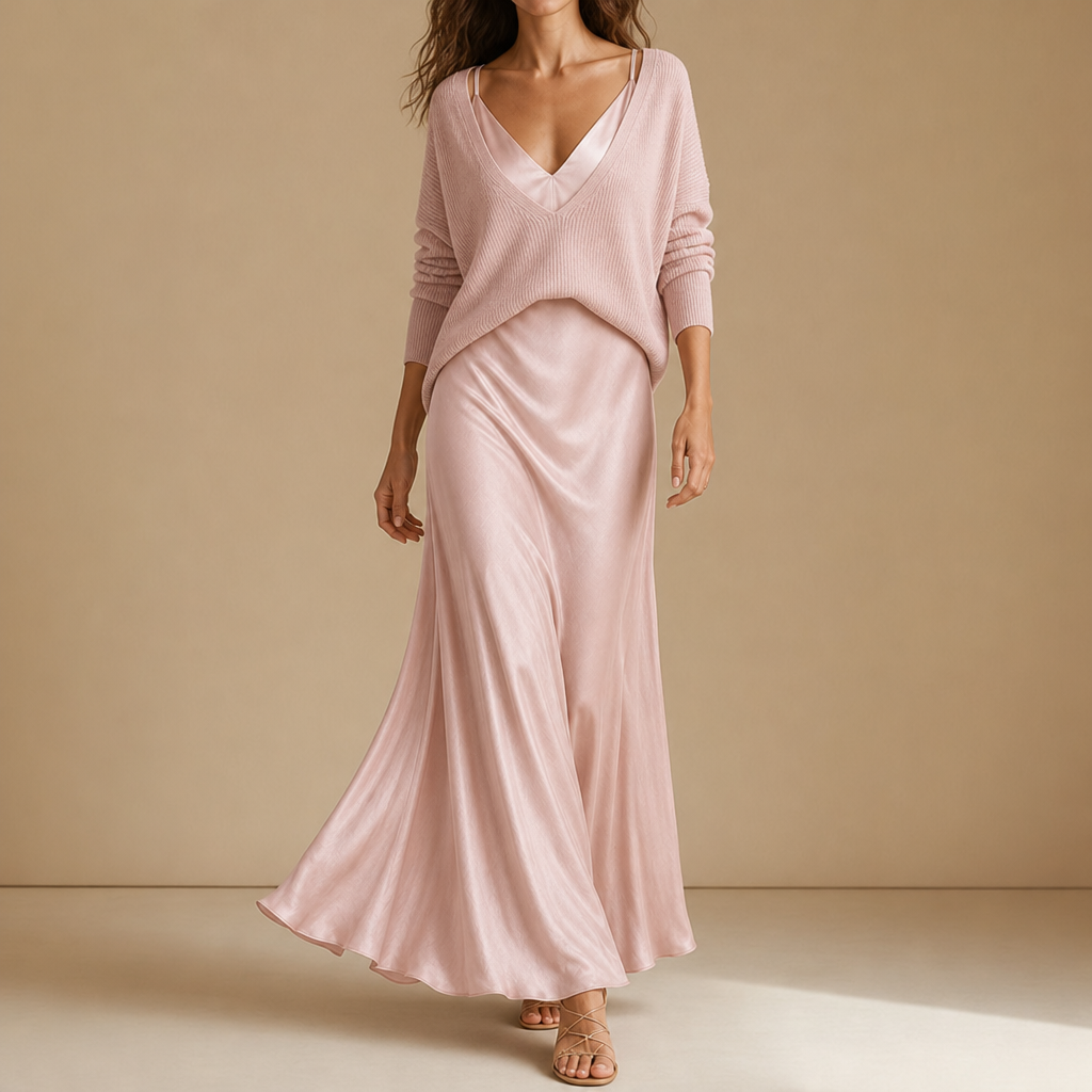 Rabat Silk Slip Dress Set in Blush Pink