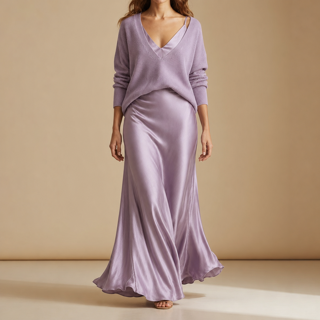 Rabat Silk Slip Dress Set in Lavender