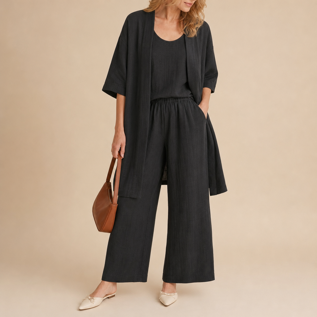 Ravello Linen Three Piece Set in Black