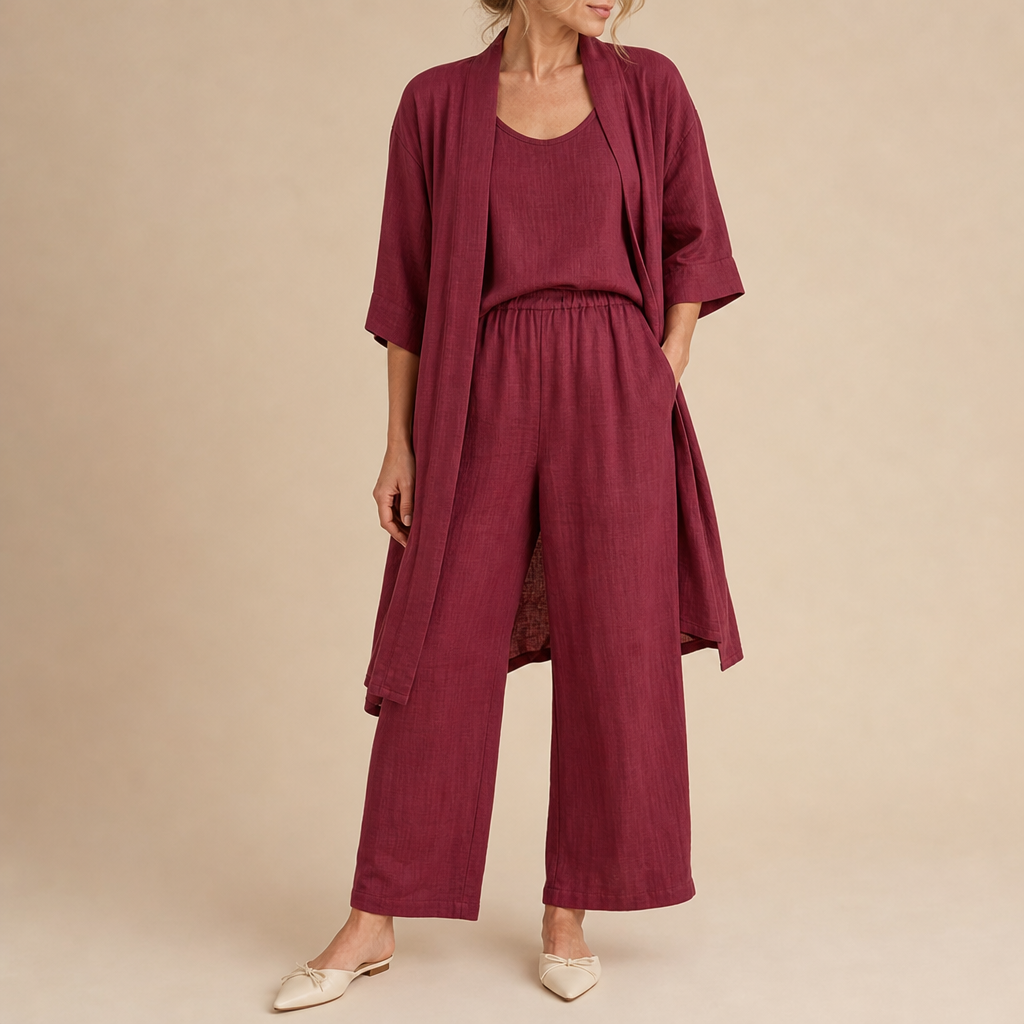 Ravello Linen Three Piece Set in Red