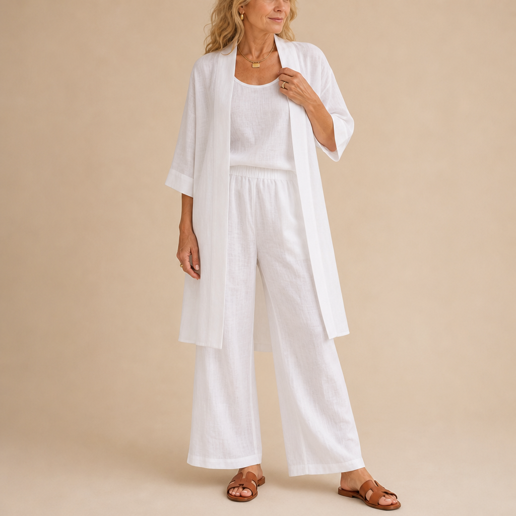 Ravello Linen Three Piece Set in White